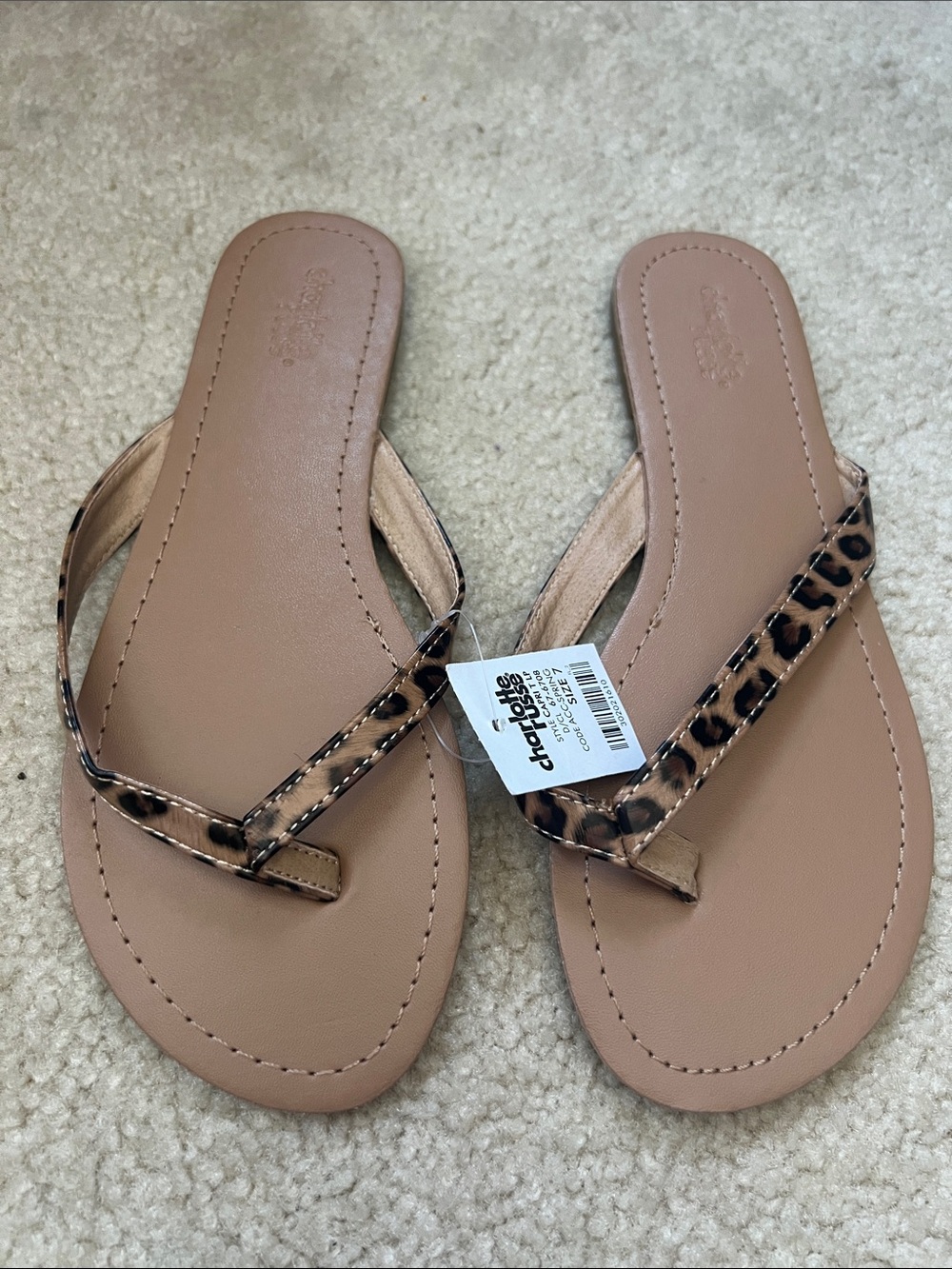 Charlotte Russe Leopard-Print Thong Sandals with Tan Footbed